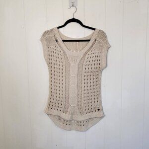 Temperance Short Sleeve Tan Crochet Knit Sweater Boho Bohemian Beach Feminine